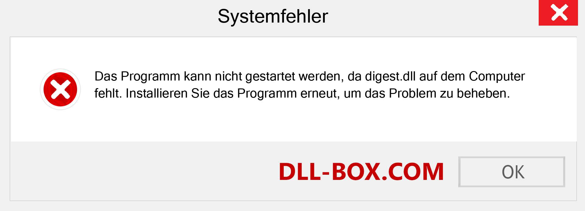 digest.dll-Datei fehlt?. Download für Windows 7, 8, 10 - Fix digest dll Missing Error unter Windows, Fotos, Bildern